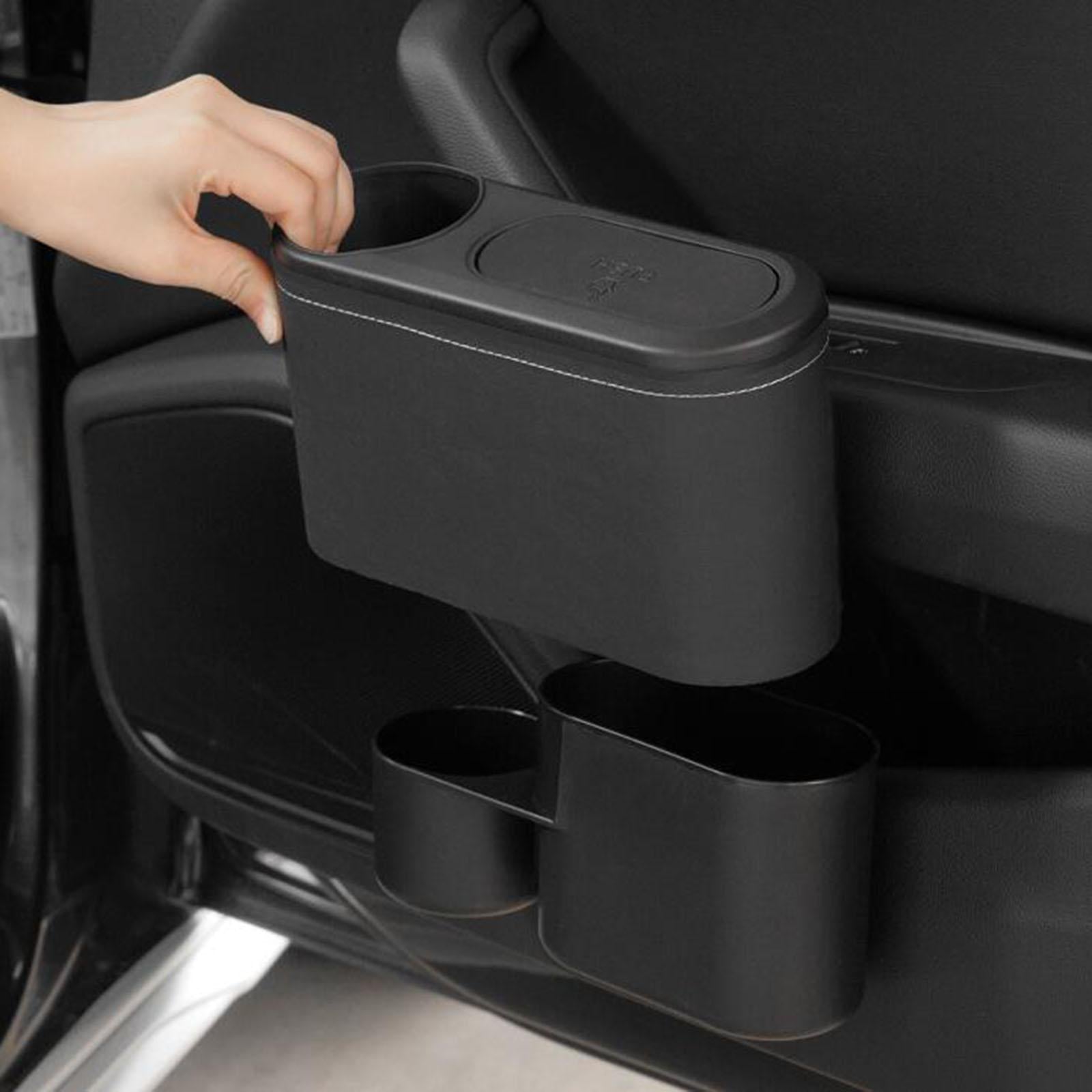 Car Trash Can with Lid Auto Accessories Trash Container for Keys Bottle Black Plastic