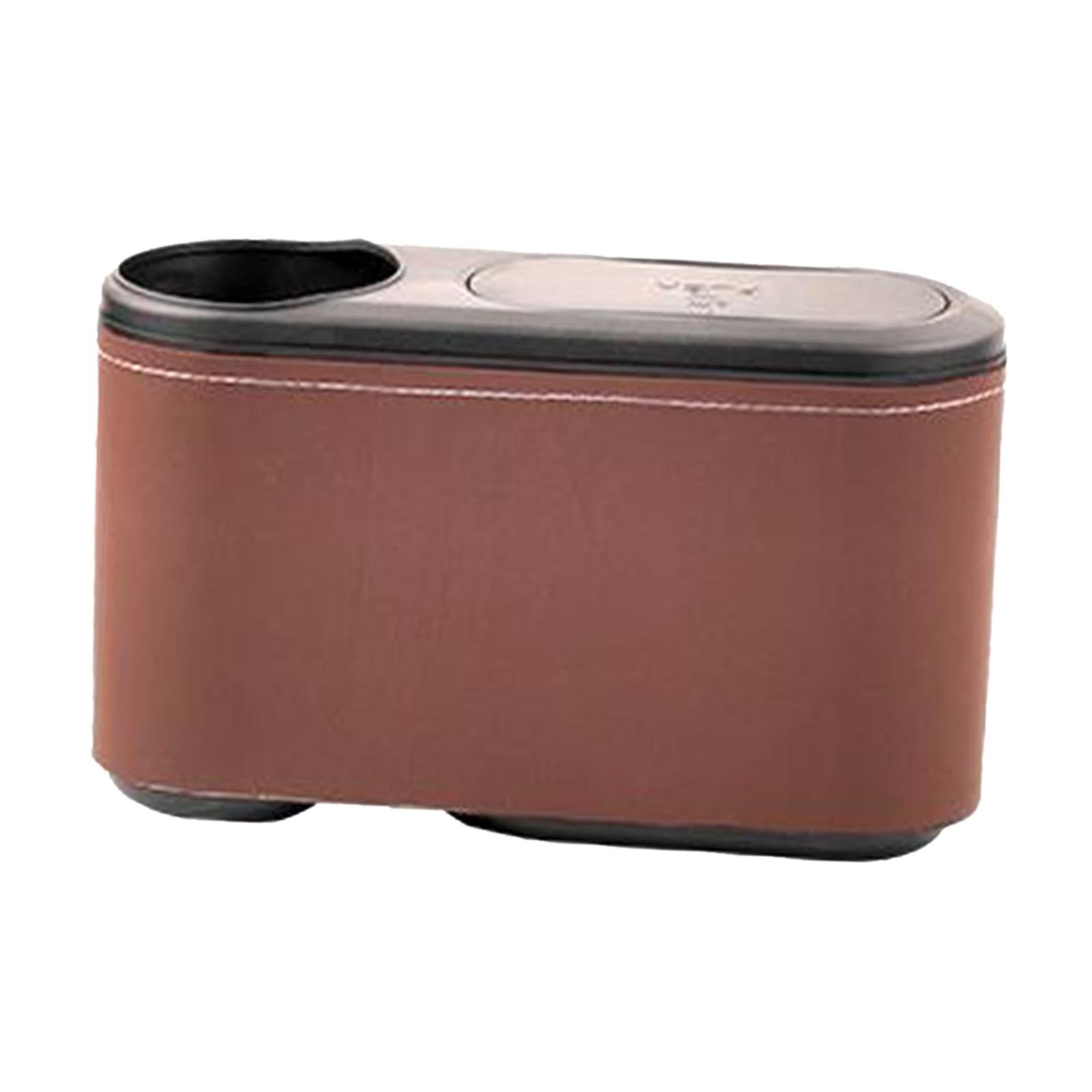 Car Trash Can with Lid Auto Accessories Trash Container for Keys Bottle Brown PU Leather