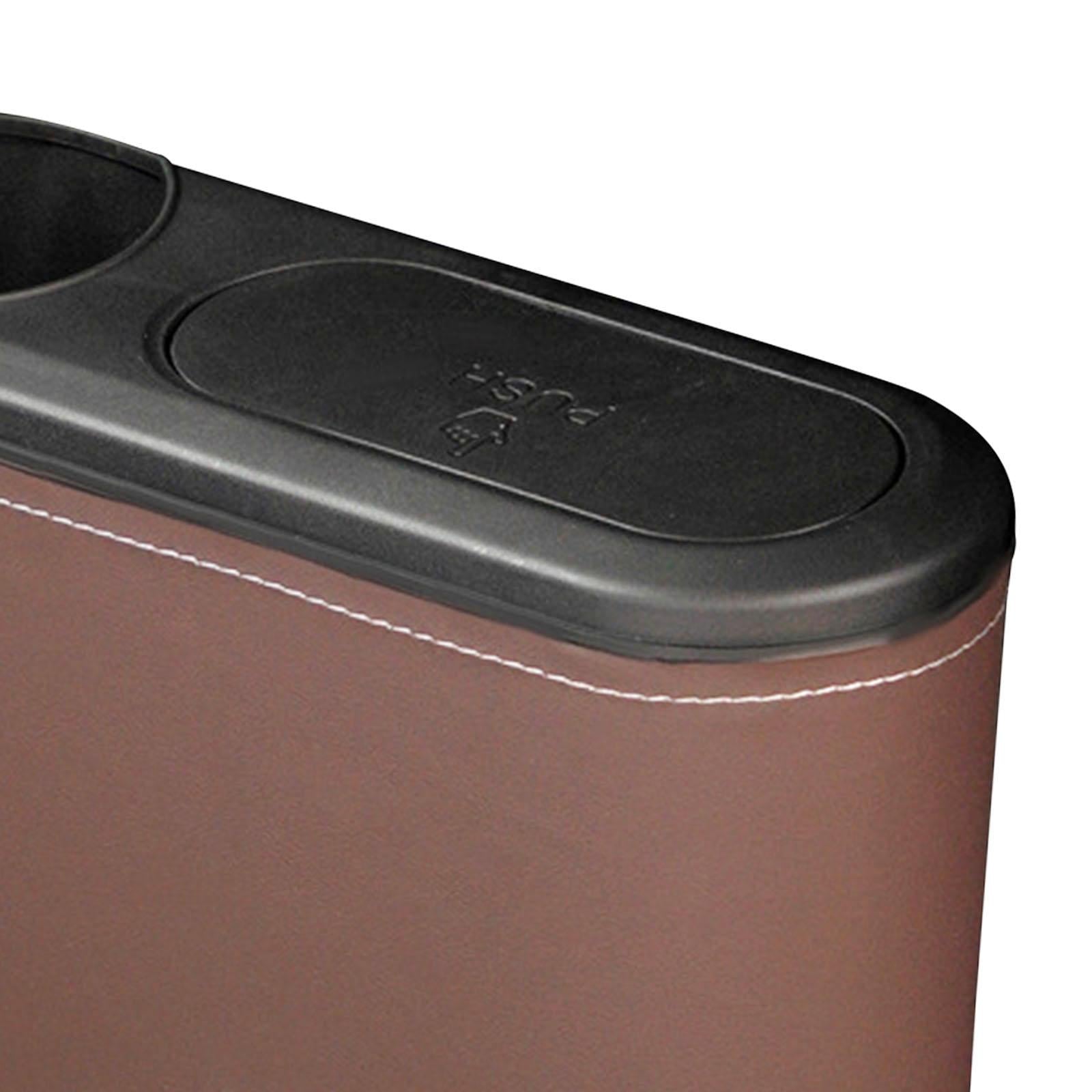 Car Trash Can with Lid Auto Accessories Trash Container for Keys Bottle Brown PU Leather
