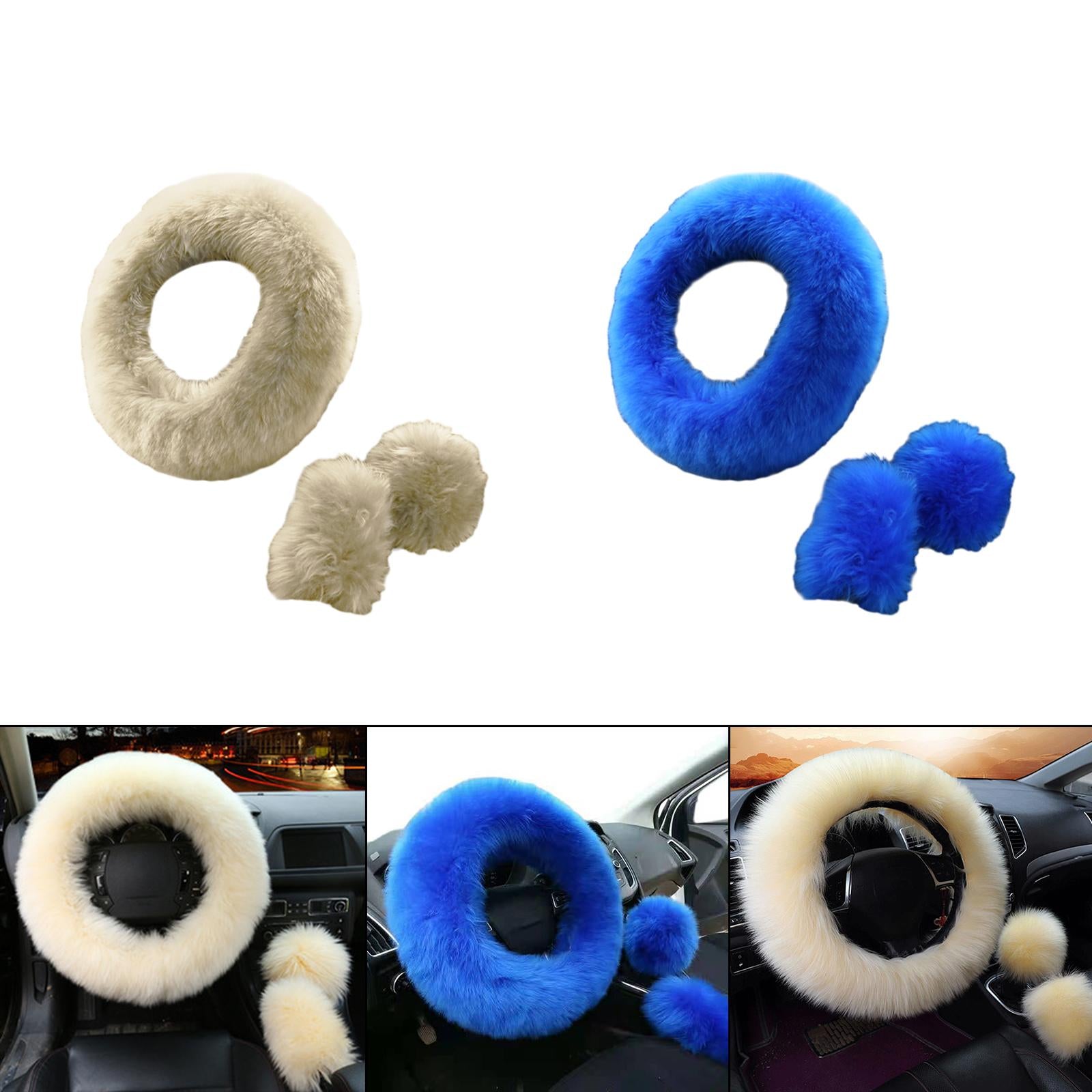 Car Steering Wheel Cover Comfortable for Women Girls Soft Gear Shifter Cover Beige