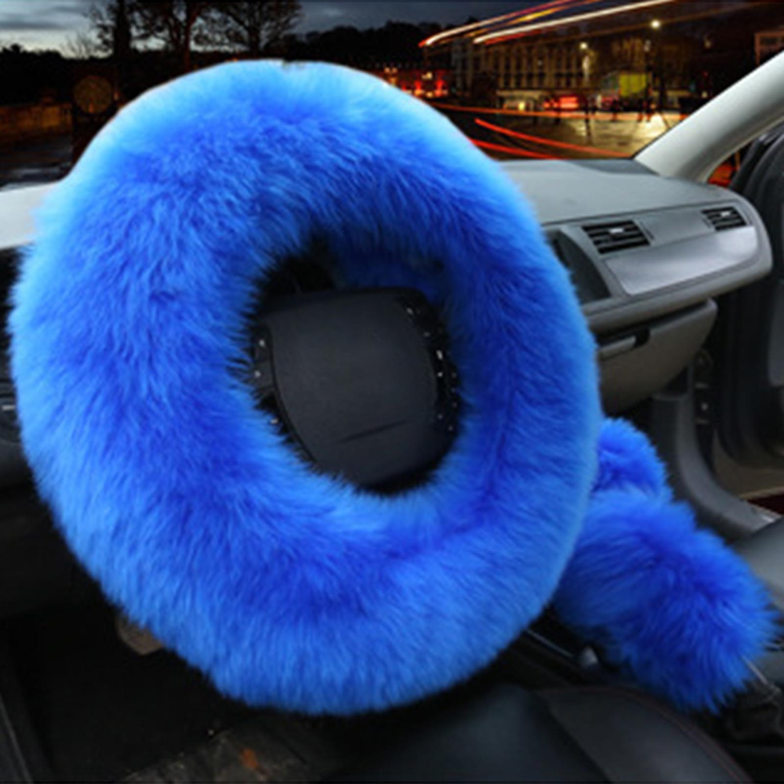 Car Steering Wheel Cover Comfortable for Women Girls Soft Gear Shifter Cover Blue
