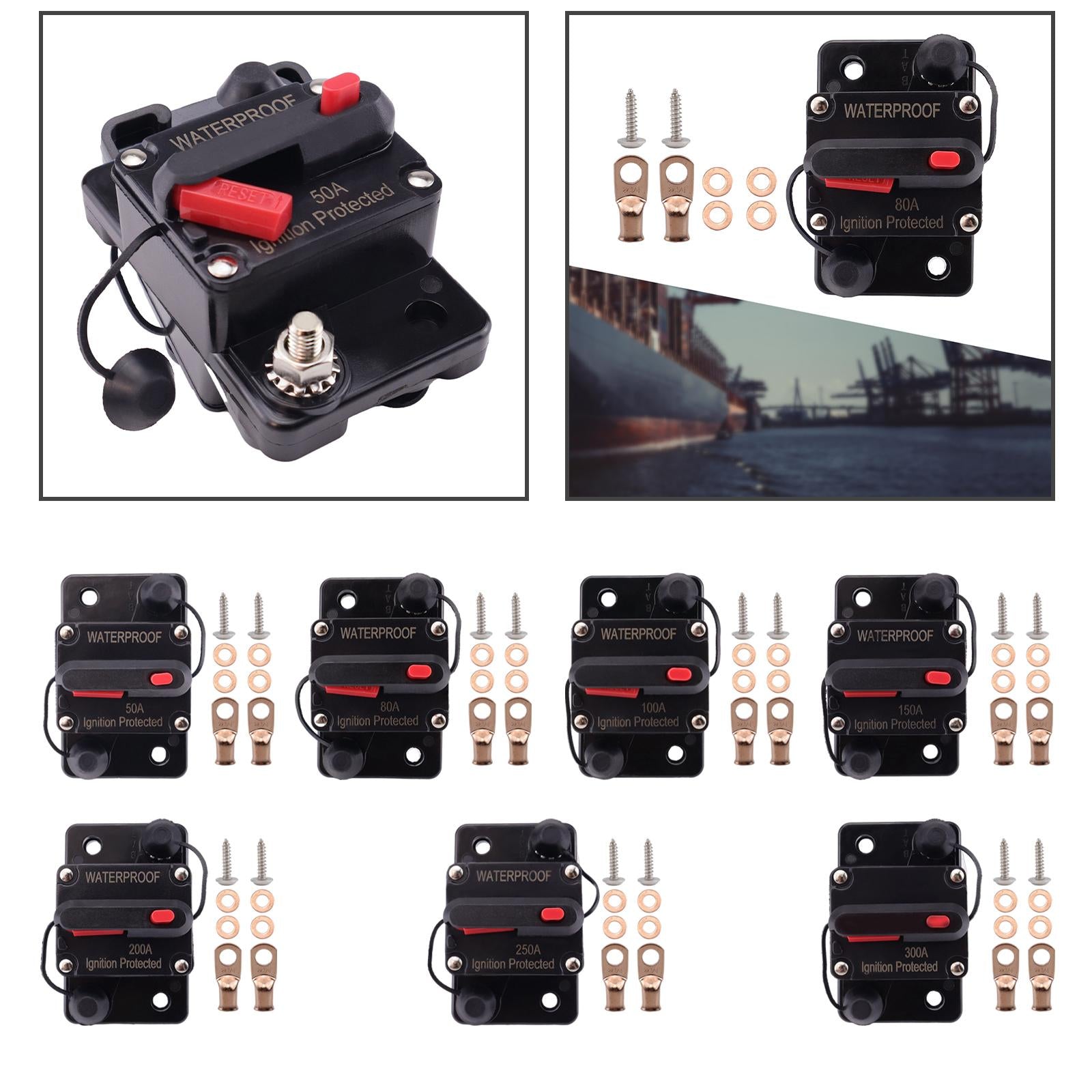 Marine Circuit Breaker with Manual Reset 12V-48V DC for RV Trolling ATV 50A