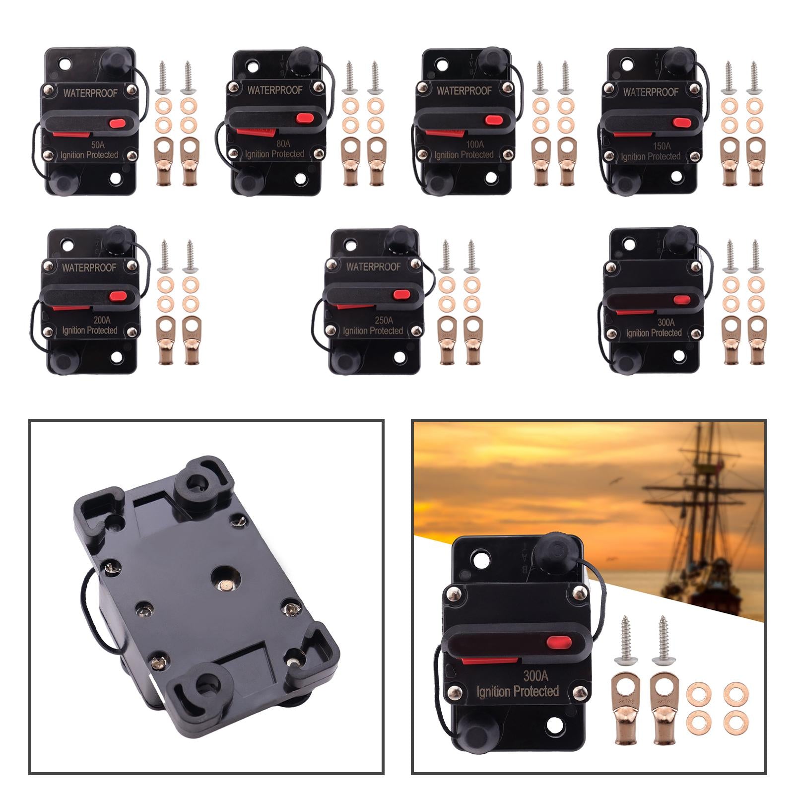 Marine Circuit Breaker with Manual Reset 12V-48V DC for RV Trolling ATV 50A