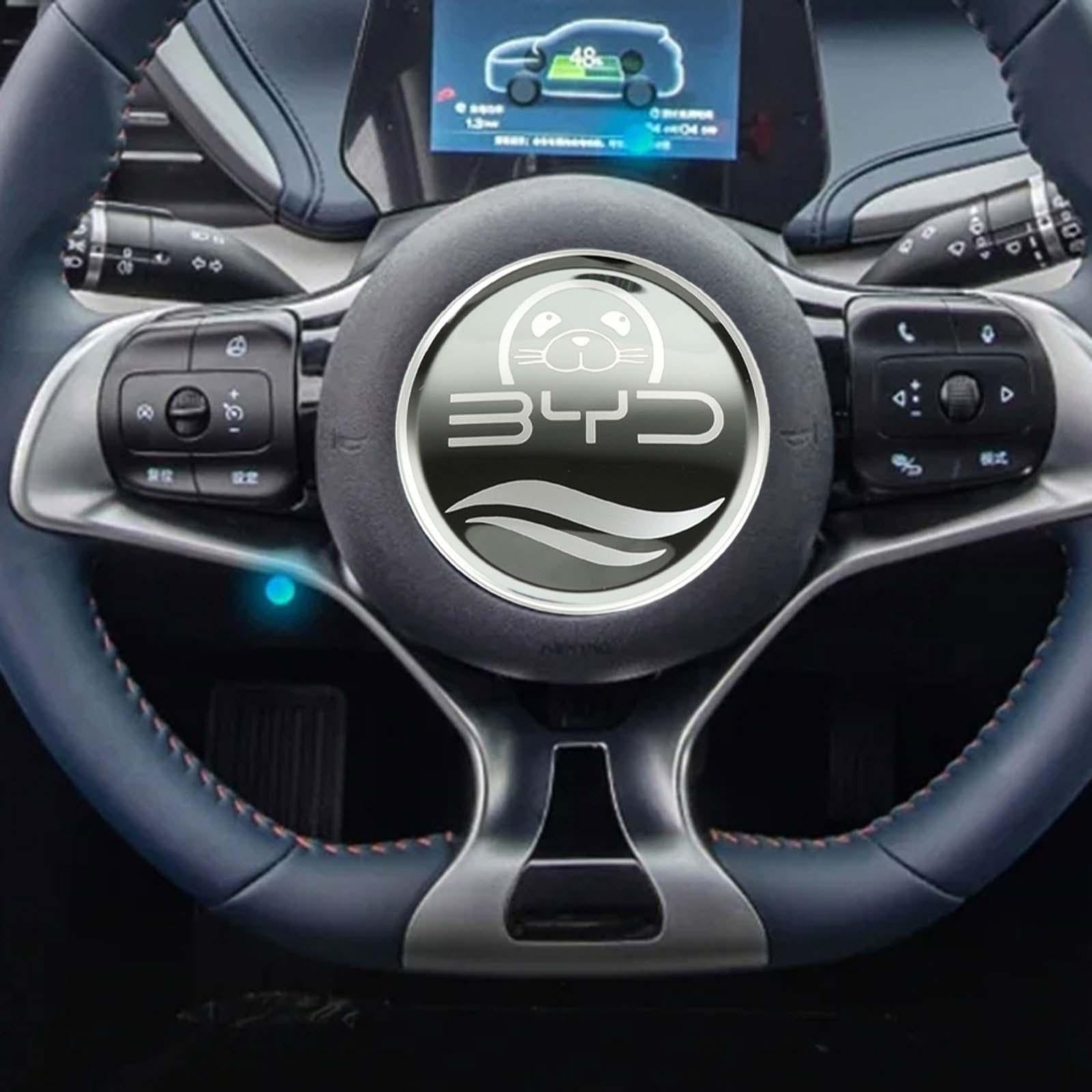 Steering Wheel Emblem Sticker Trim Wear Resistant Auto Interior for Byd black