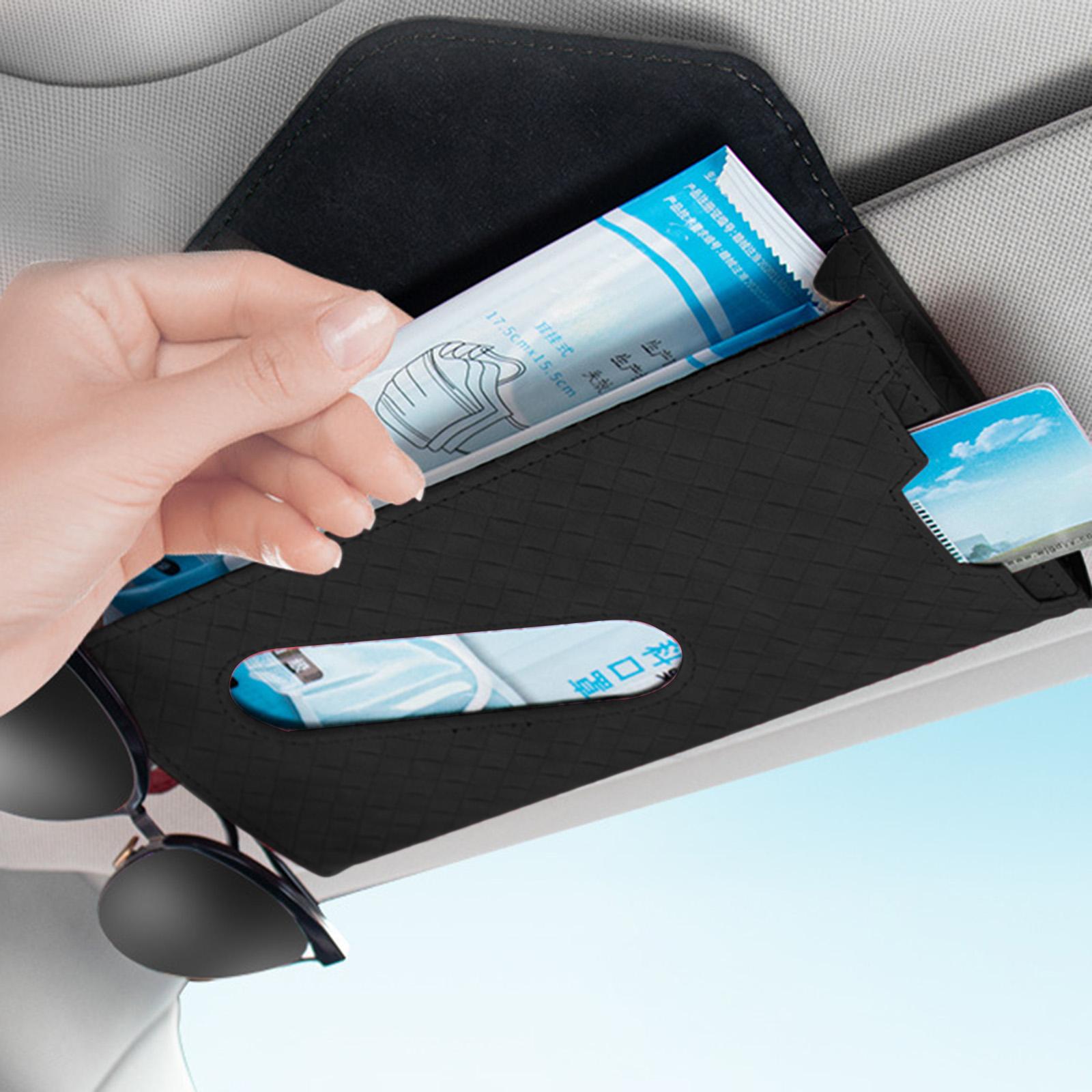 Car Sun Visor Organizer Tissue Holder Sunglasses Holder for Pen Glasses