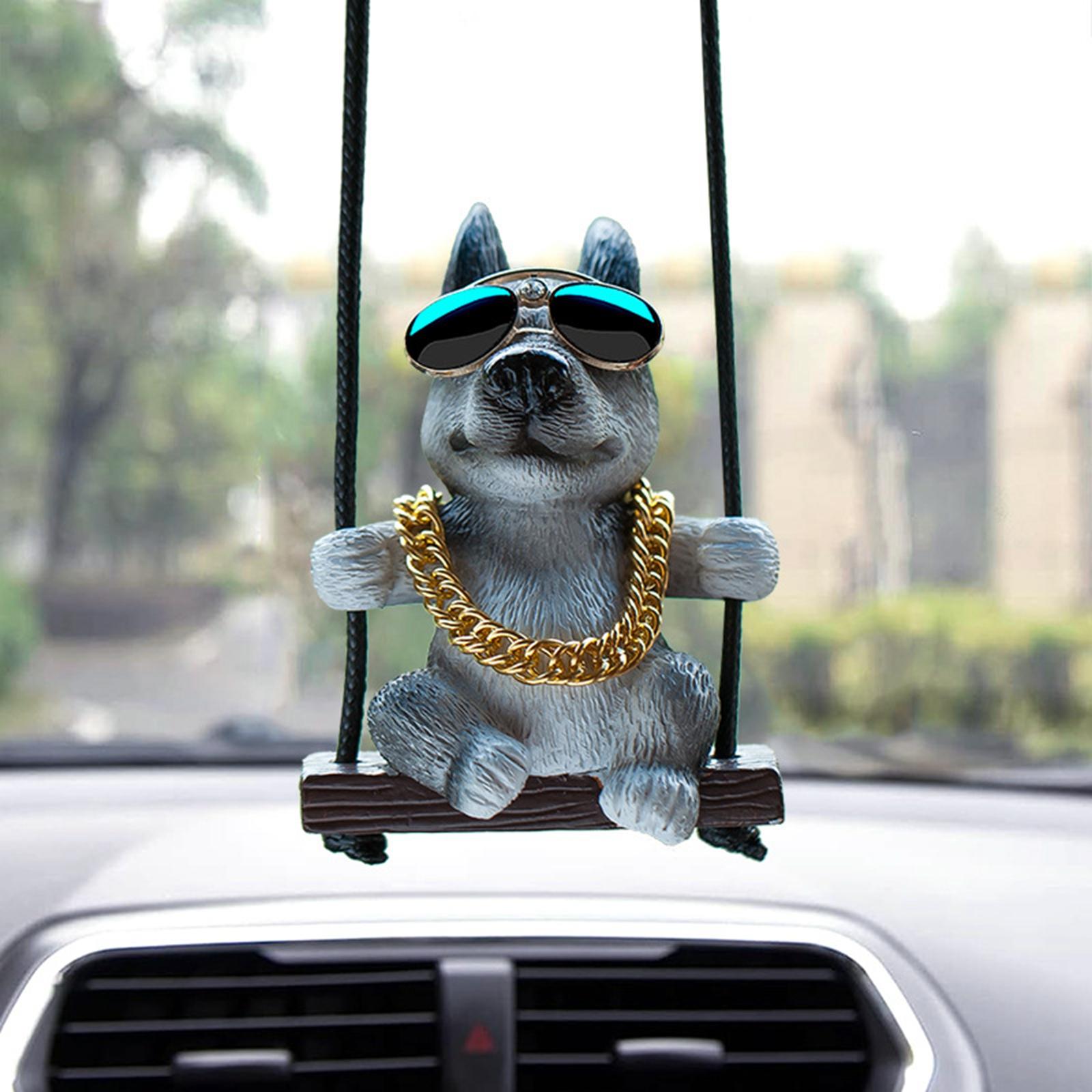 Rearview Mirror Decorations Cute Swinging Pug Car Mirror Hanging Accessories Style B