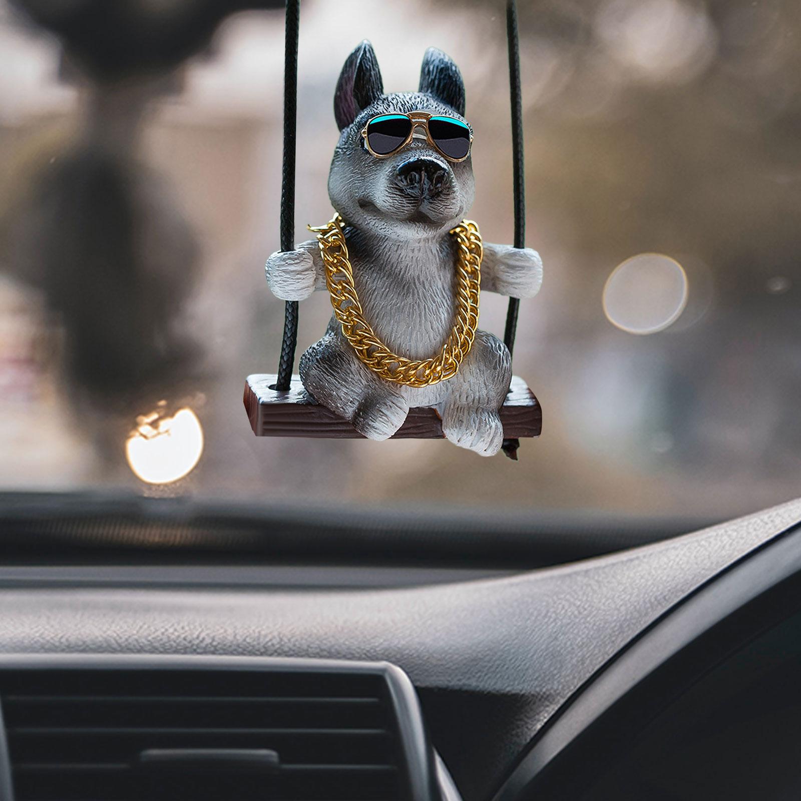 Rearview Mirror Decorations Cute Swinging Pug Car Mirror Hanging Accessories Style C