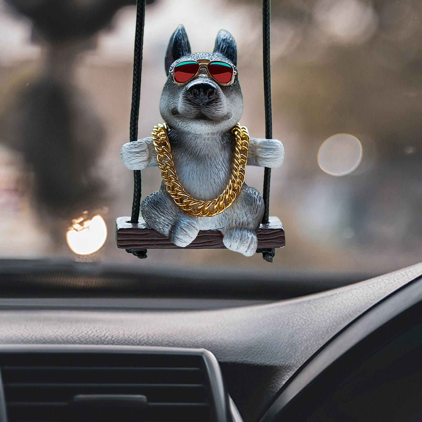 Rearview Mirror Decorations Cute Swinging Pug Car Mirror Hanging Accessories Style D
