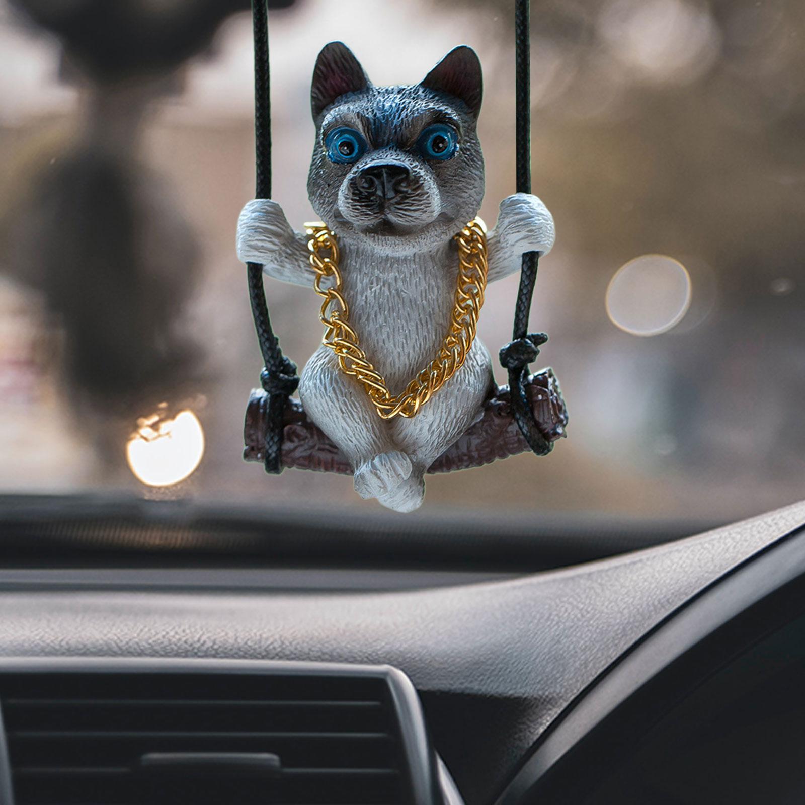 Rearview Mirror Decorations Cute Swinging Pug Car Mirror Hanging Accessories Style E