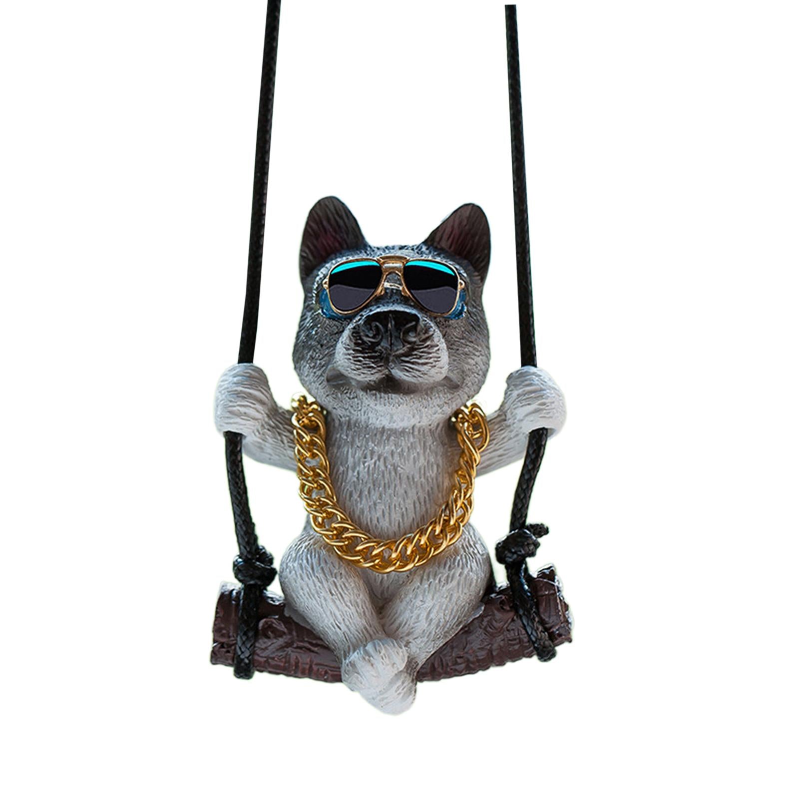 Rearview Mirror Decorations Cute Swinging Pug Car Mirror Hanging Accessories Style G
