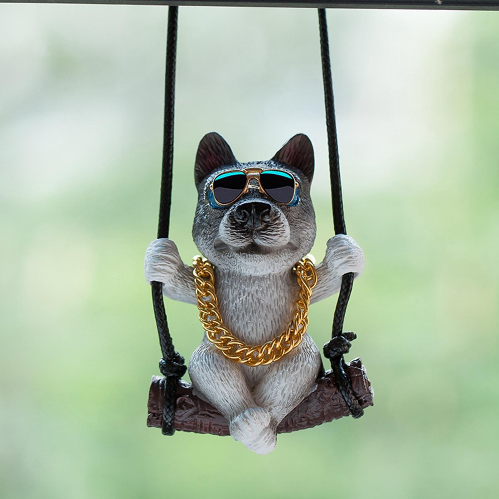 Rearview Mirror Decorations Cute Swinging Pug Car Mirror Hanging Accessories Style G