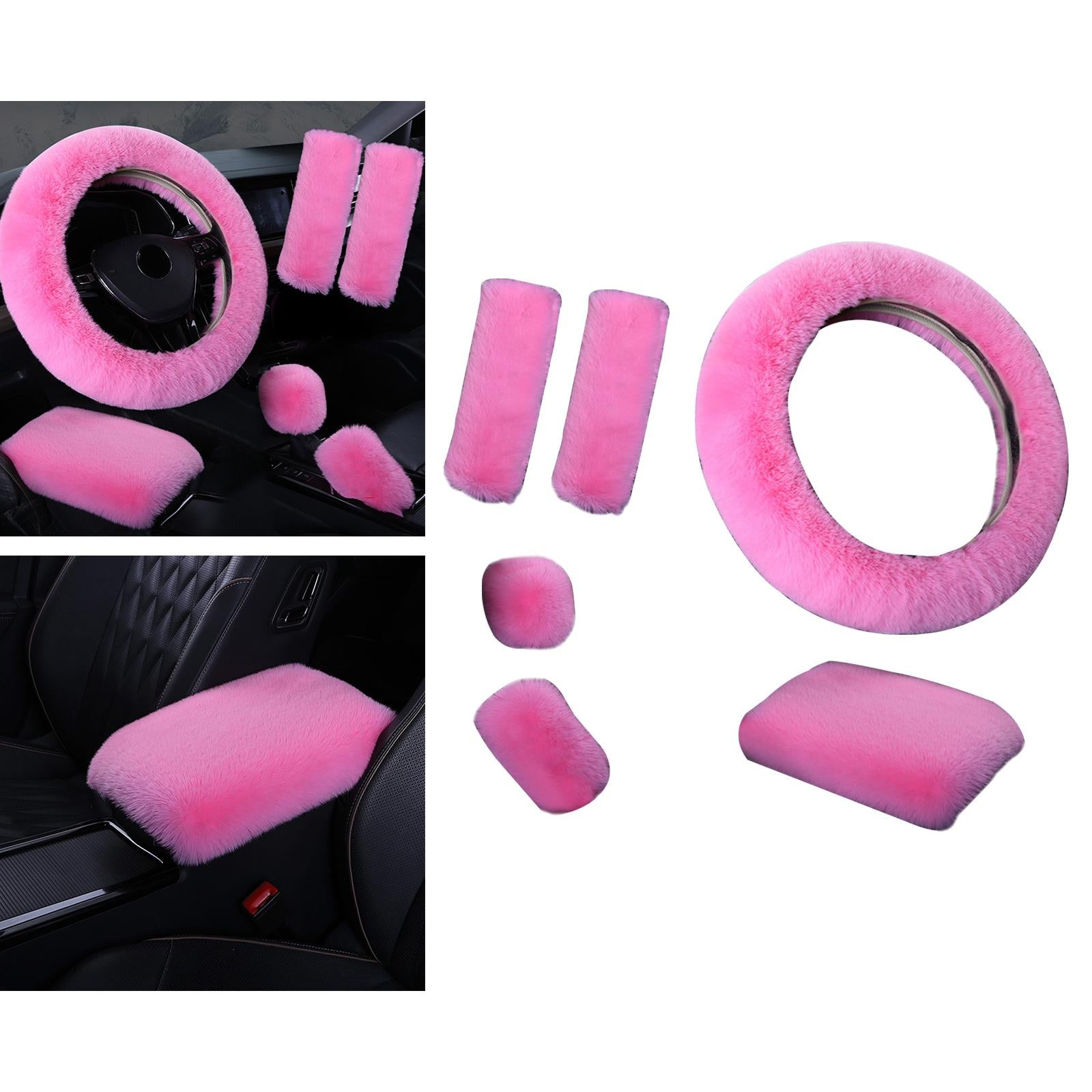 6 Pieces Soft Plush Steering Wheel Cover Winter Comfortable Protective Cover