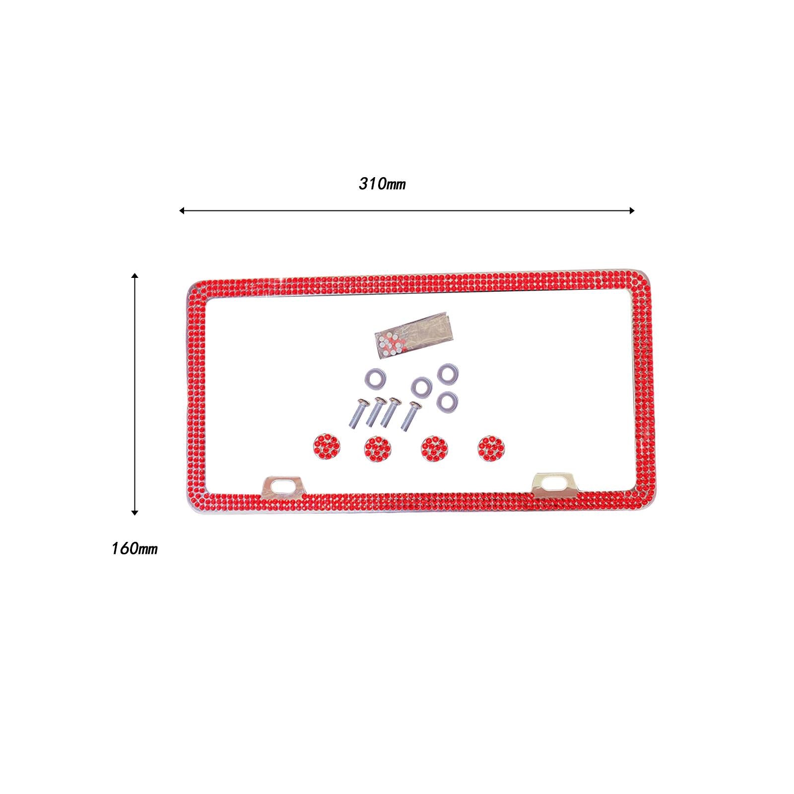 License Plate Frame with Rhinestones Durable Universal License Plate Bracket Red