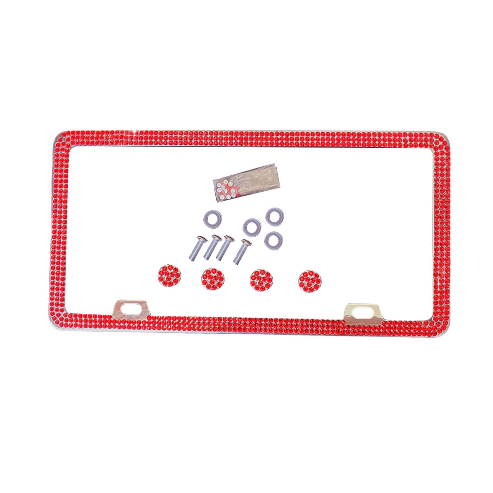 License Plate Frame with Rhinestones Durable Universal License Plate Bracket Red