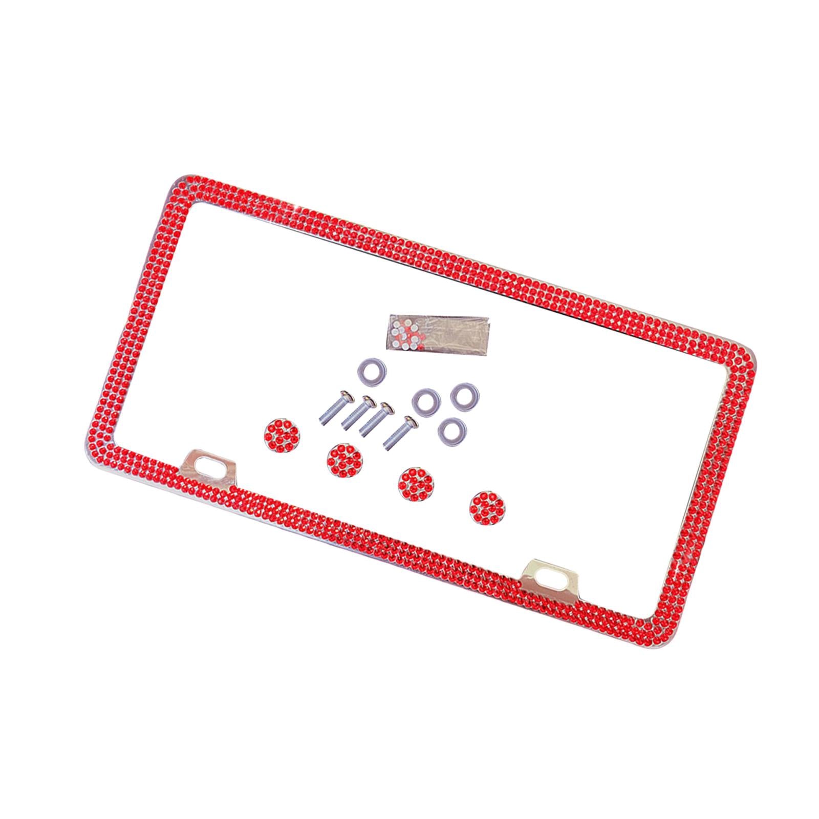 License Plate Frame with Rhinestones Durable Universal License Plate Bracket Red