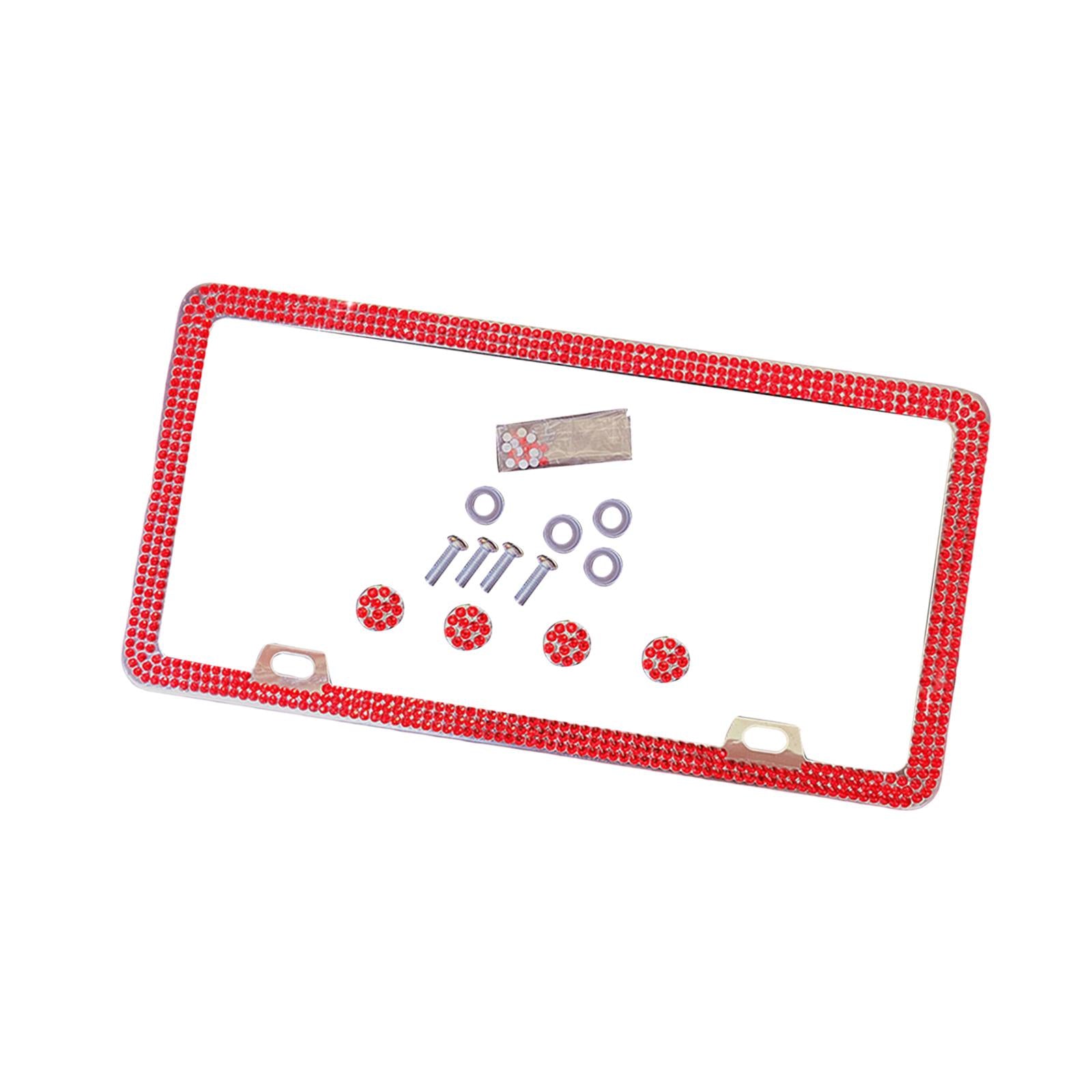 License Plate Frame with Rhinestones Durable Universal License Plate Bracket Red