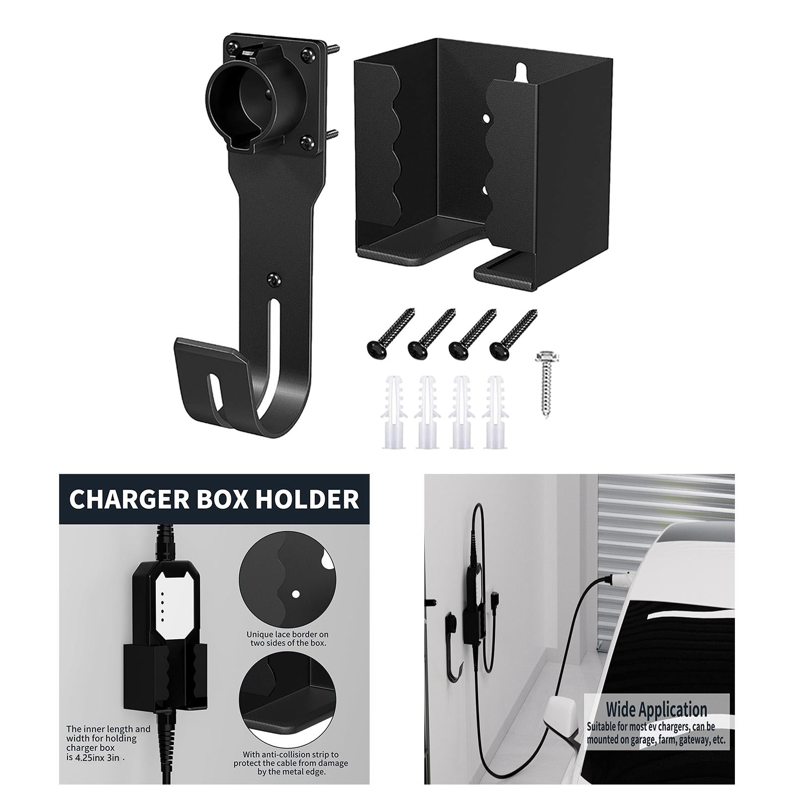 EV Charging Holder Set Waterproof EV Charging Nozzle Holster Dock and J Hook