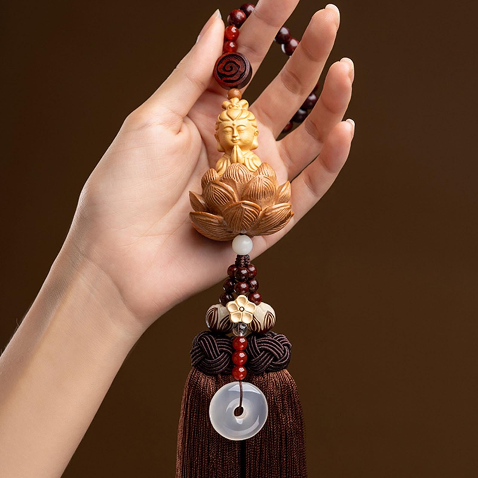 Buddha Statue Wall Hanger Lovely Wood Sculpture Car Rear View Mirror Pendant Style A