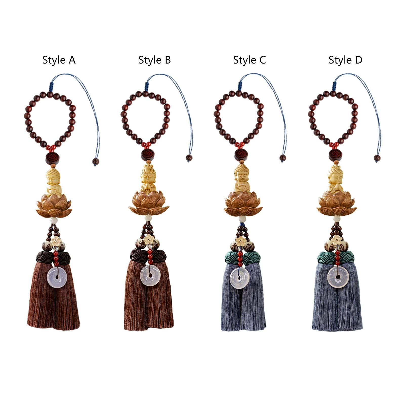 Buddha Statue Wall Hanger Lovely Wood Sculpture Car Rear View Mirror Pendant Style A