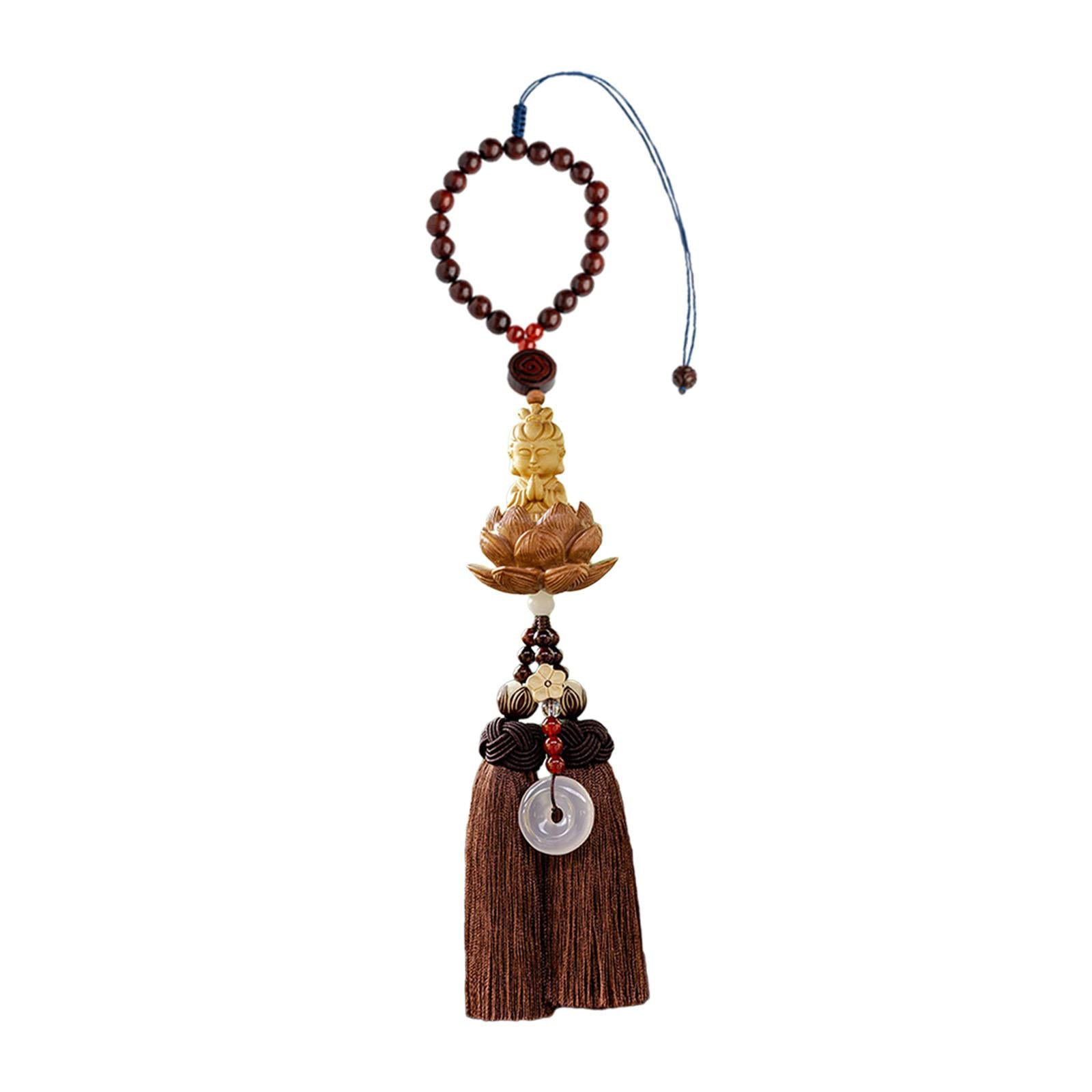 Buddha Statue Wall Hanger Lovely Wood Sculpture Car Rear View Mirror Pendant Style B