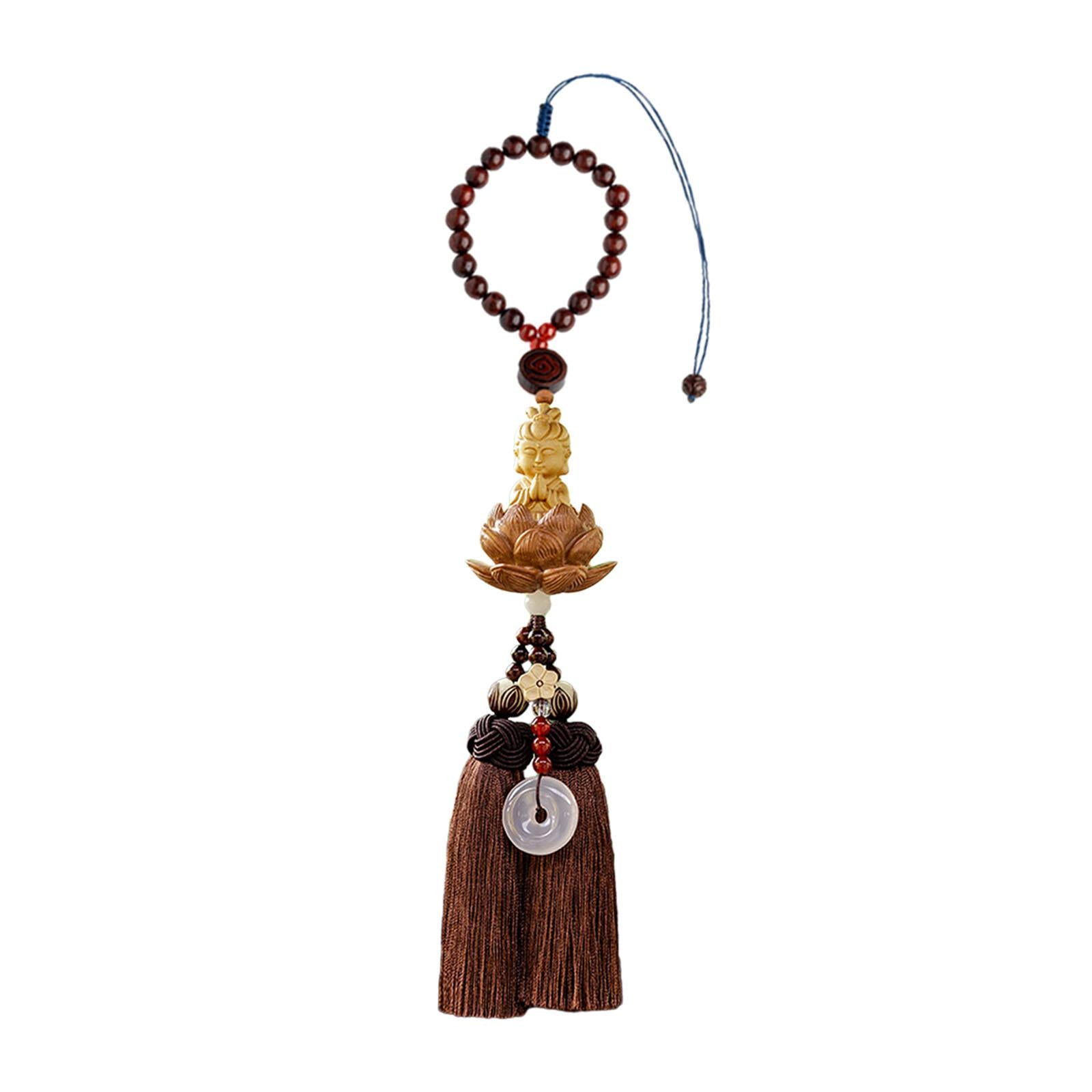 Buddha Statue Wall Hanger Lovely Wood Sculpture Car Rear View Mirror Pendant Style B