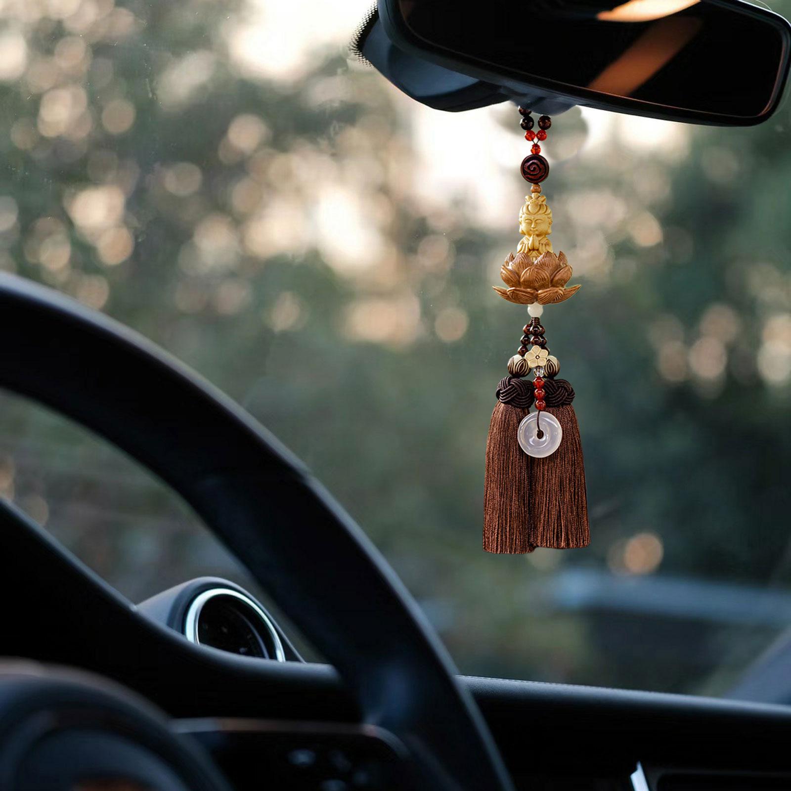 Buddha Statue Wall Hanger Lovely Wood Sculpture Car Rear View Mirror Pendant Style B