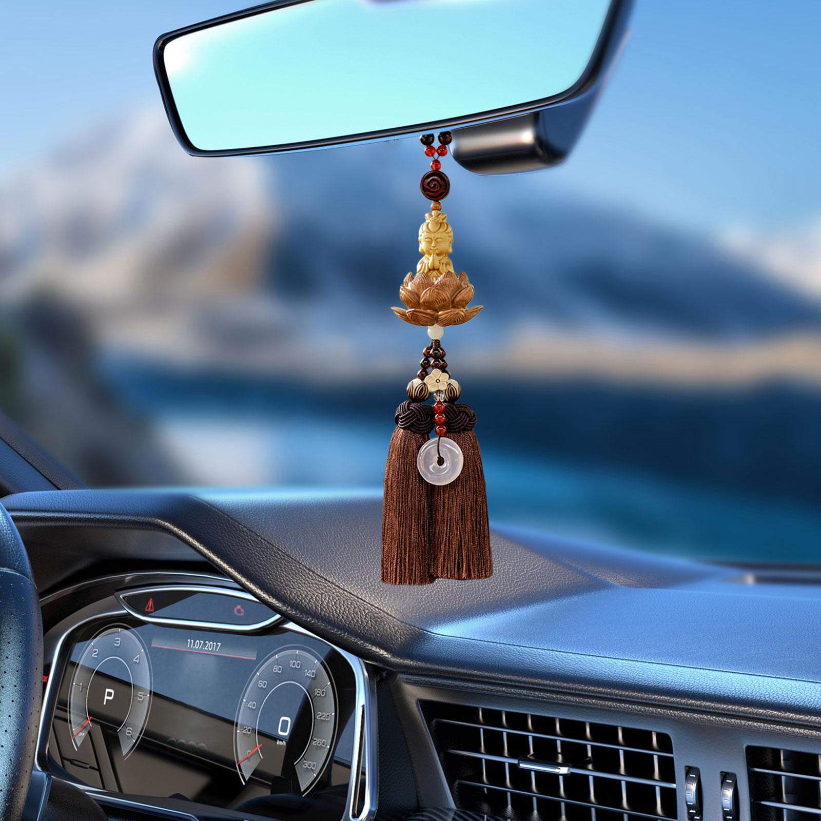 Buddha Statue Wall Hanger Lovely Wood Sculpture Car Rear View Mirror Pendant Style B