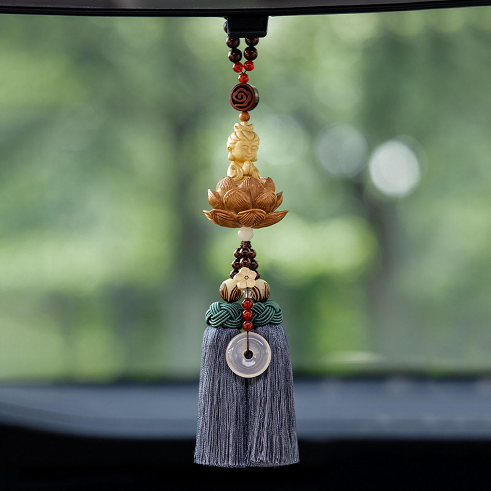 Buddha Statue Wall Hanger Lovely Wood Sculpture Car Rear View Mirror Pendant Style D