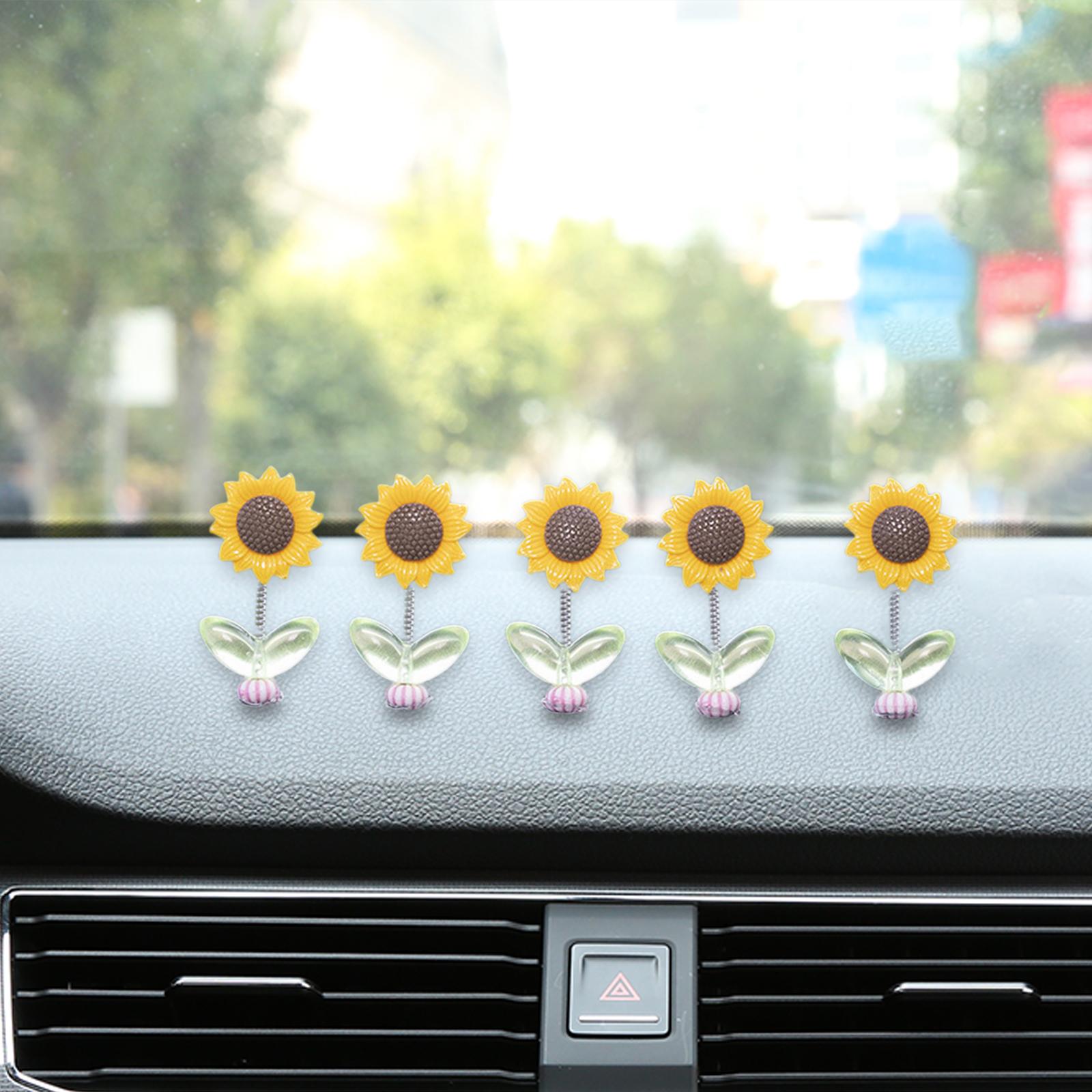5Pcs Shaking Head Sunflower Dashboard Decoration Car Center Console Ornament