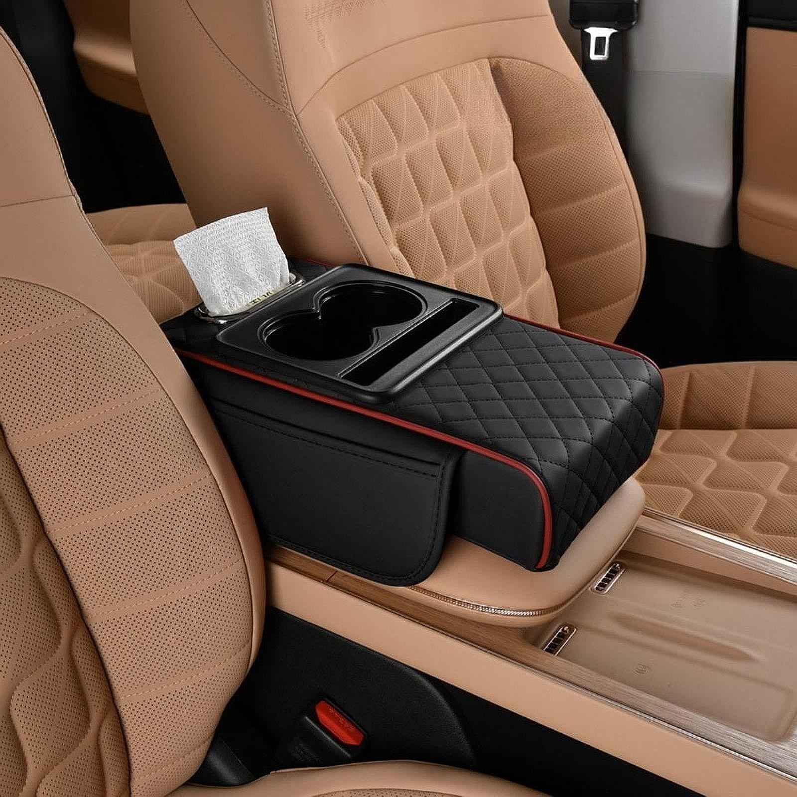 Generic Car Center Console Pad Phone Slot with Cup Holder for Car Sedan Black Red