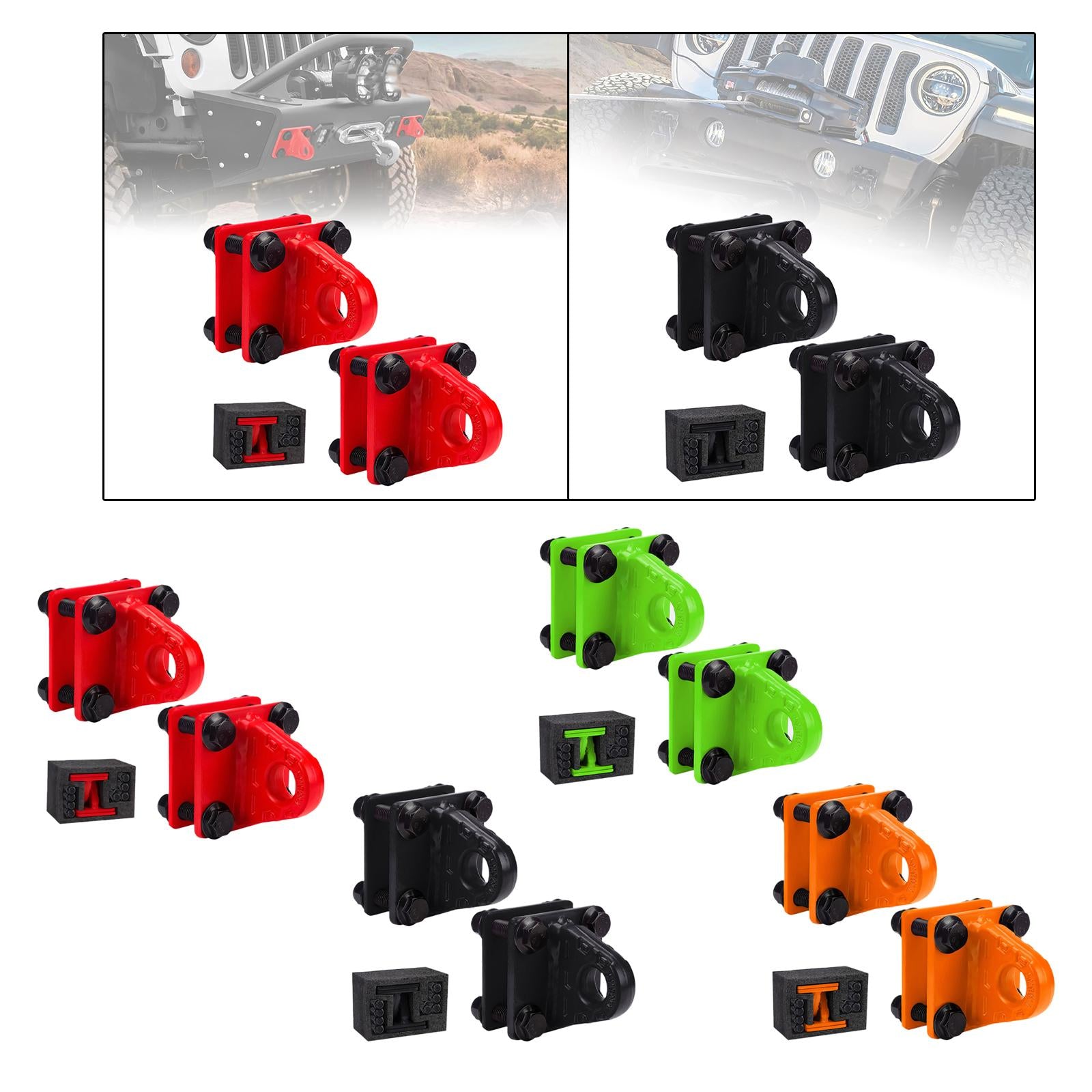 2x D Ring Shackles Mount Bracket with Backer Plate for ATV UTV Tractors Red