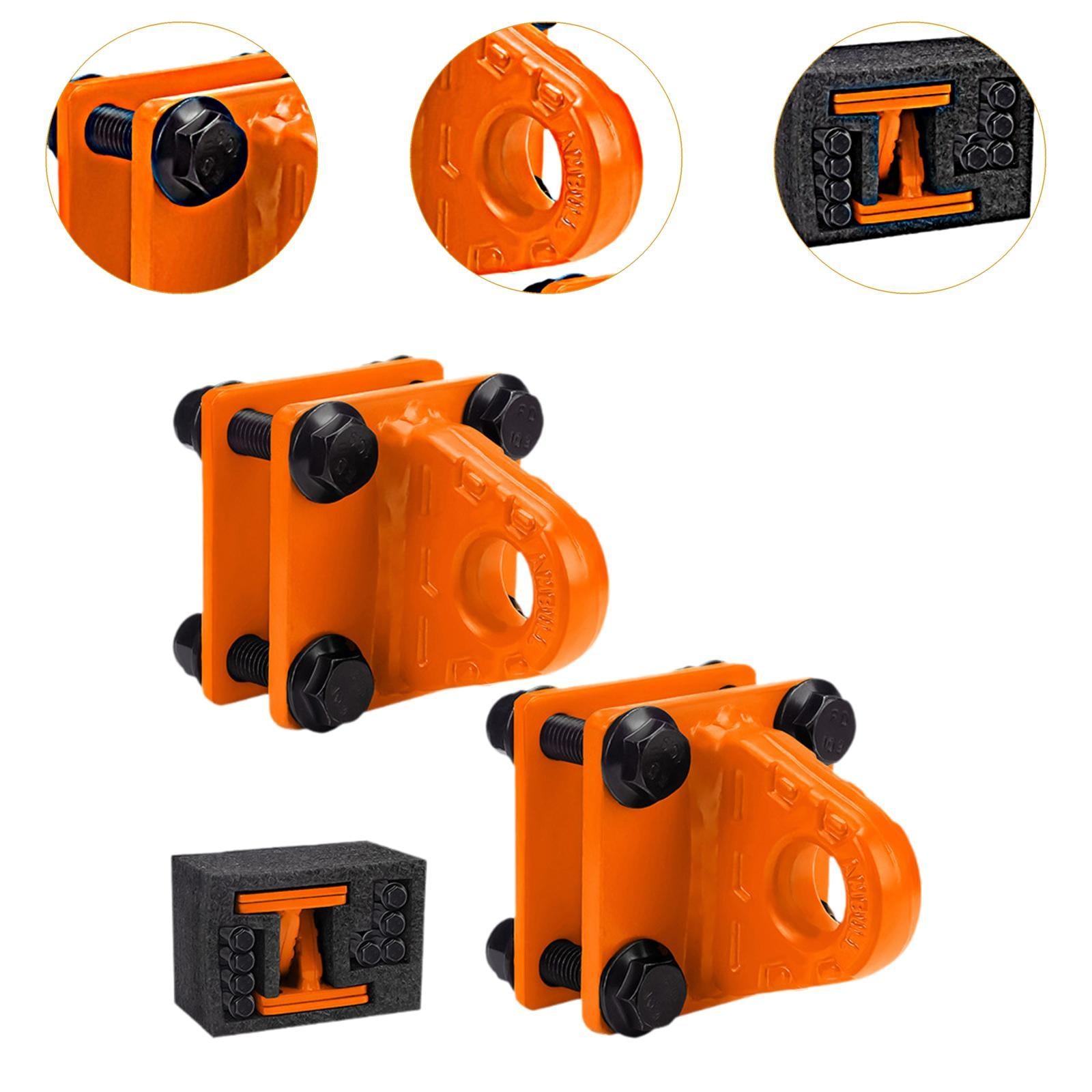 2x D Ring Shackles Mount Bracket with Backer Plate for ATV UTV Tractors Orange