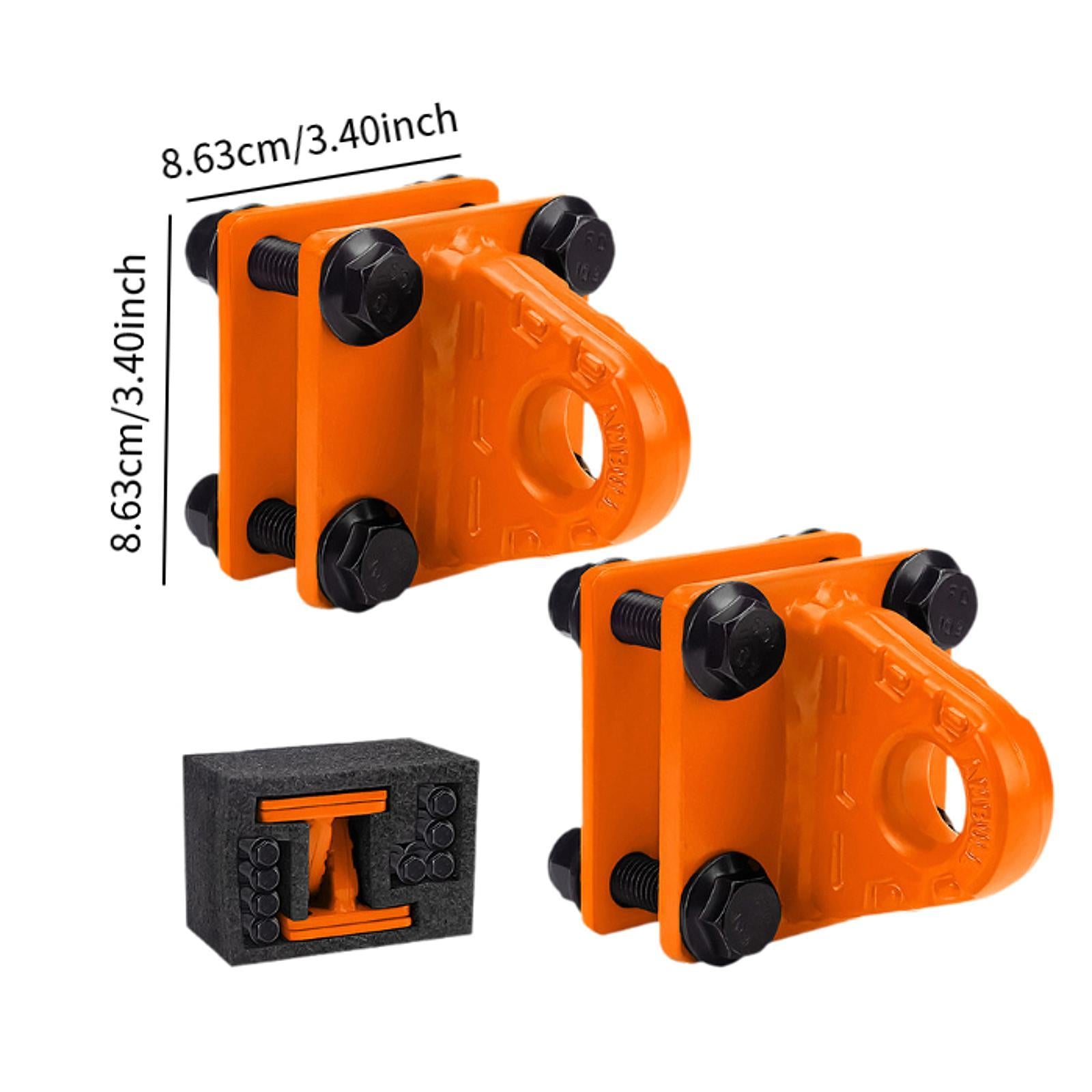 2x D Ring Shackles Mount Bracket with Backer Plate for ATV UTV Tractors Orange