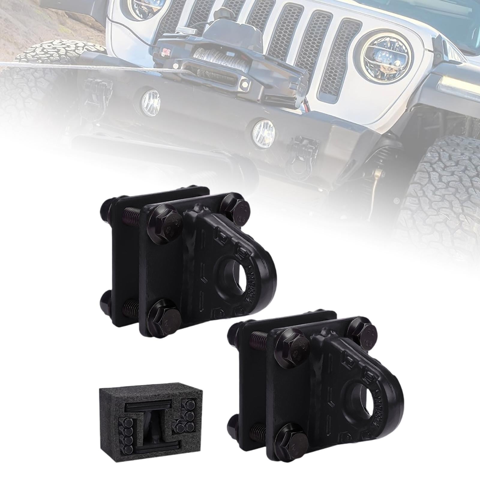 2x D Ring Shackles Mount Bracket with Backer Plate for ATV UTV Tractors Black