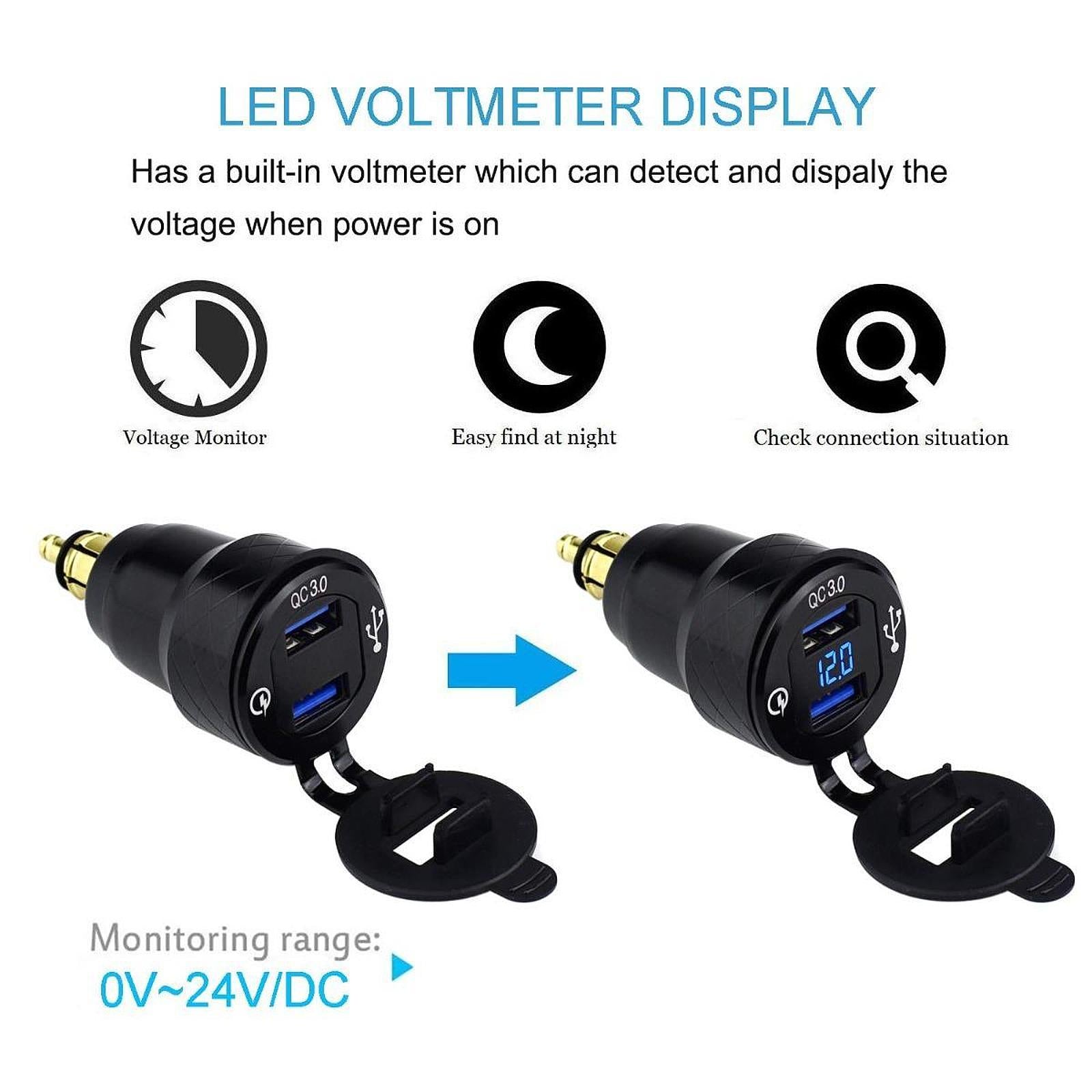 Plug to USB Charger Adapter with Dust Cover Plug and Play with LED Voltmeter
