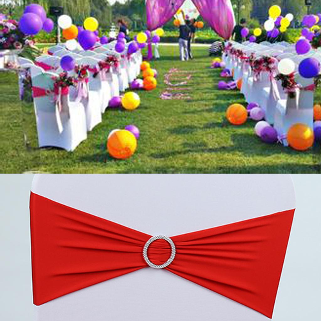 5 Spandex Chair Back Wedding Party Sash Band with Buckle Decor Red