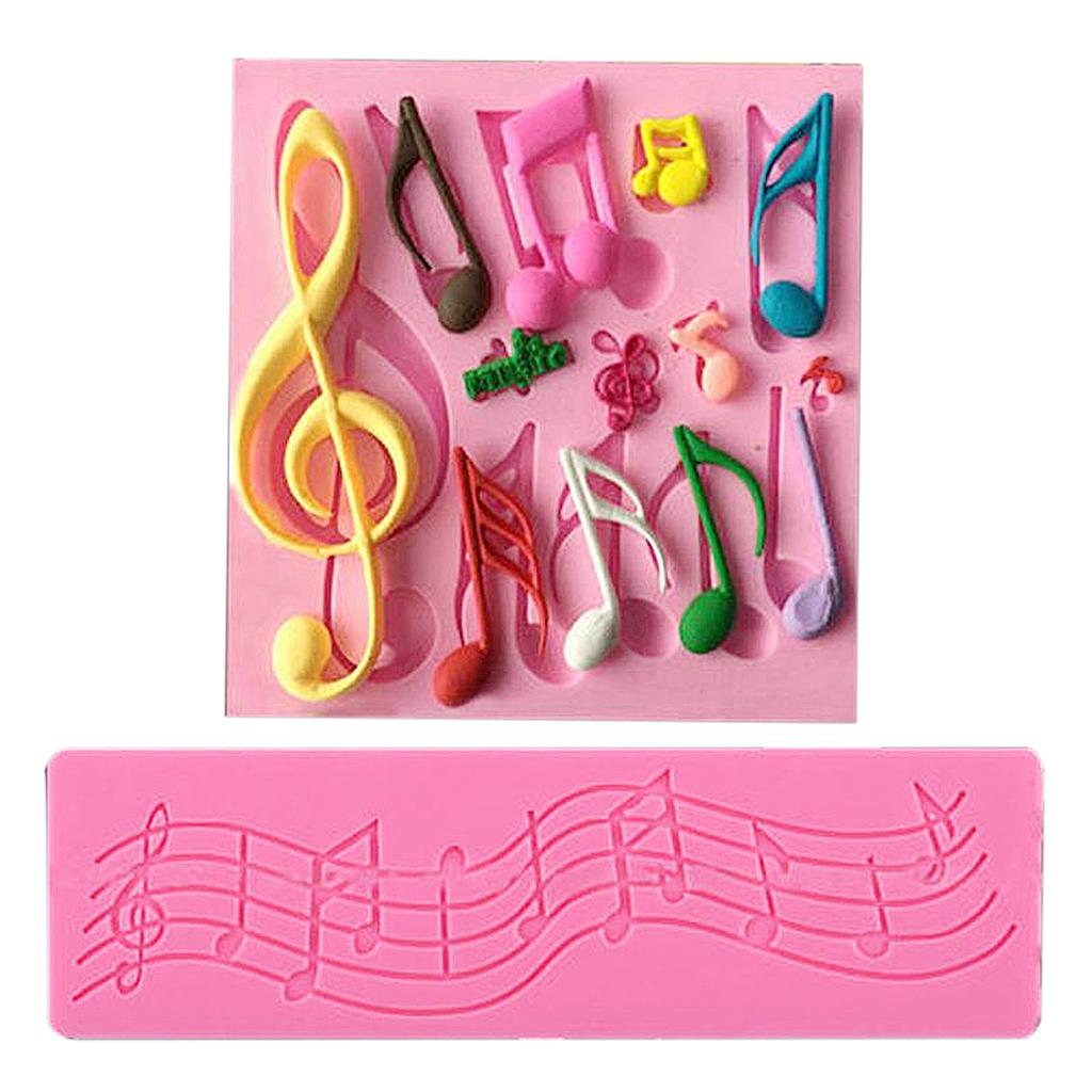 2Pcs/Set Multi Music Note Lace Silicone Mold Fondant Mat Cake Decor Tool