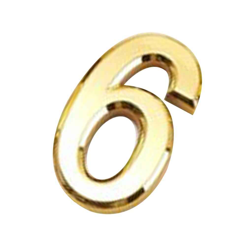 Self Adhesive Modern 3D Design House Hotel Door Numeric Digit 6 Plate Gold
