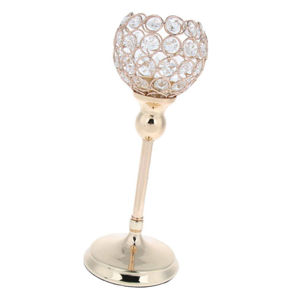 2Pcs 30cm Crystal Globe Pillar Wedding Centerpiece Votive Candle Holder Gold