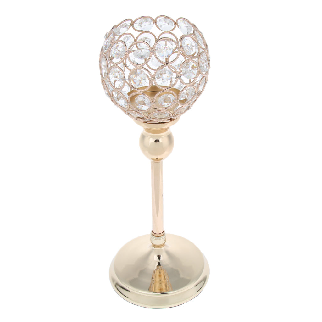 2Pcs 30cm Crystal Globe Pillar Wedding Centerpiece Votive Candle Holder Gold