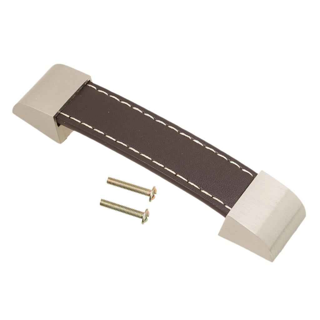 96mm Modern Leather Kitchen Cabinet Cupboard Door Drawer Pull Handle -Brown