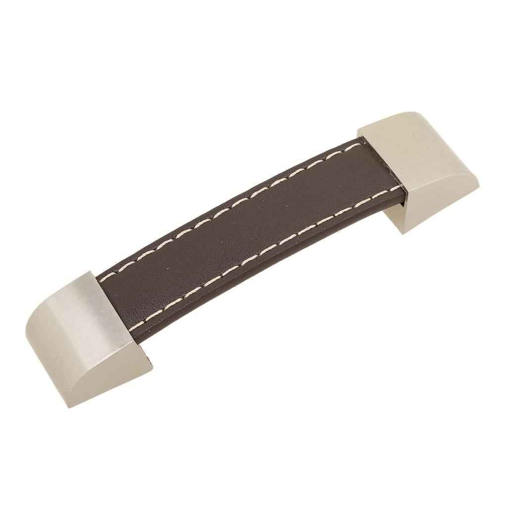 96mm Modern Leather Kitchen Cabinet Cupboard Door Drawer Pull Handle -Brown