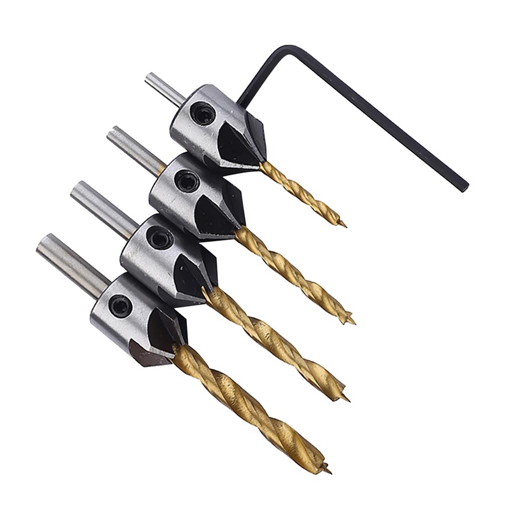 3x4Pieces Tapered Drill Countersink Bit Set Wood Hole Woodwork chamfer Bit