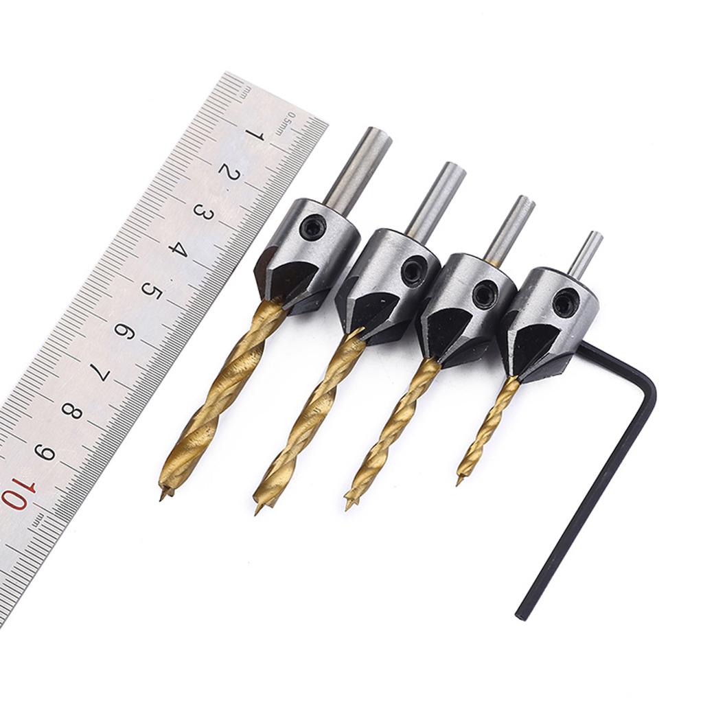 3x4Pieces Tapered Drill Countersink Bit Set Wood Hole Woodwork chamfer Bit