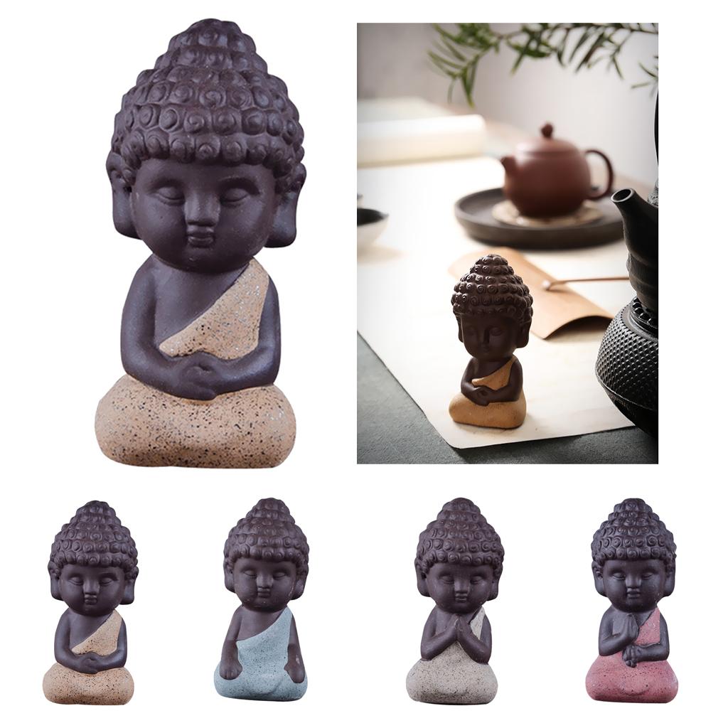 3Pcs Little Monk Buddha Ceramic Statues Holder Tea Pet Home Tea Tray Decor