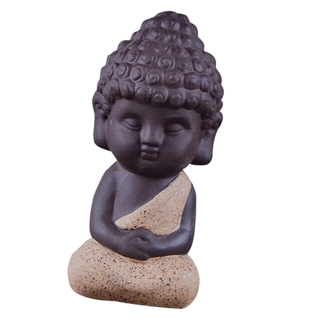 3Pcs Little Monk Buddha Ceramic Statues Holder Tea Pet Home Tea Tray Decor