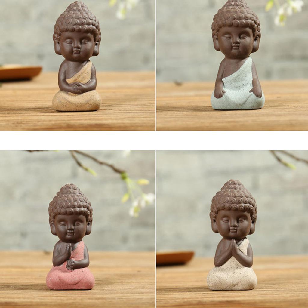 3Pcs Little Monk Buddha Ceramic Statues Holder Tea Pet Home Tea Tray Decor