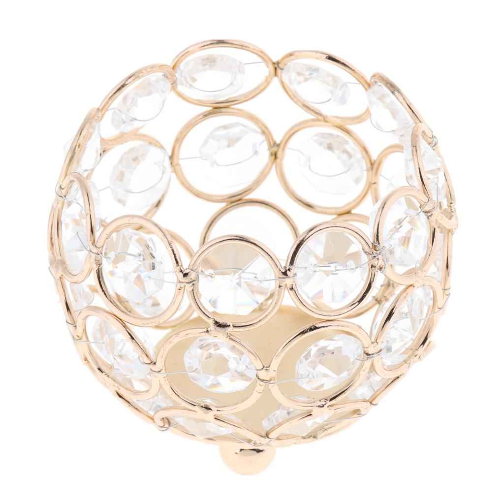 3 Inches Votive Crystal Beads Candle Holder Home Banquet Candlestick Table Decorative Centerpiece -Gold