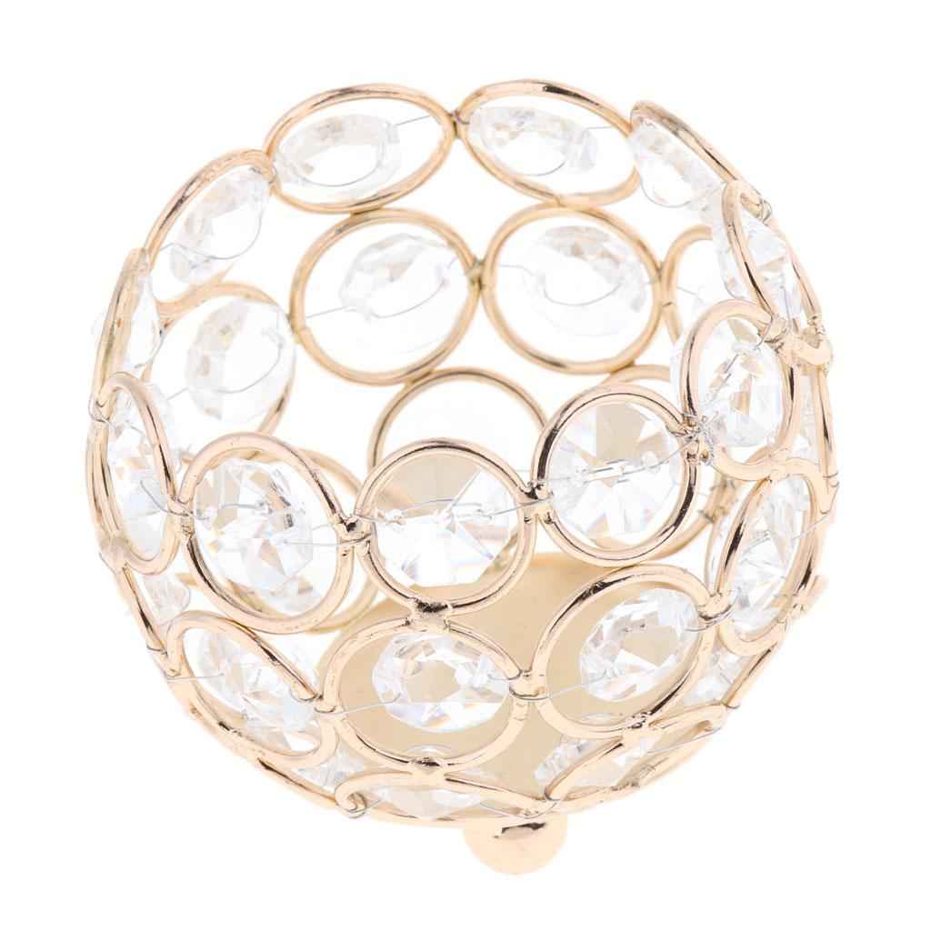 3 Inches Votive Crystal Beads Candle Holder Home Banquet Candlestick Table Decorative Centerpiece -Gold