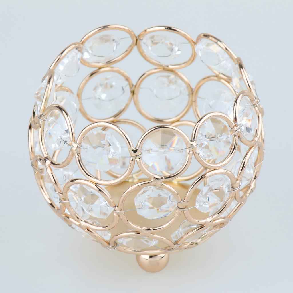 3 Inches Votive Crystal Beads Candle Holder Home Banquet Candlestick Table Decorative Centerpiece -Gold
